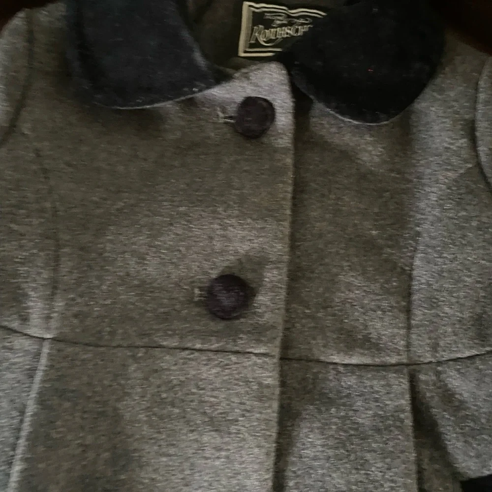 Rothschild Gray Faux Wool Black Velvet Trim Back Bow Adorable Peacoat 2T - Picture 10 of 16